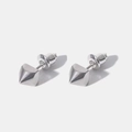 Pair of silver punk pyramid stud earrings in polished metal finish with butterfly backs - Four Sided Pyramid Spike Pair / Silver