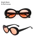Fashionable retro oval sunglasses with bright black frame and orange red lenses - Bright Black Frame Red Lens