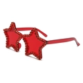Detail of red star shaped rimless sunglasses with sparkling rhinestones on the frame - C20-Red