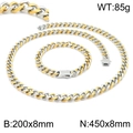 Ensemble collier et bracelet maille gourmette bicolore or et argent en acier inoxydable - Ensemble Bicolore 8mm (KS141771-Z)