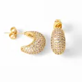 Gold-plated teardrop C-shape earrings set with sparkling cubic zirconia on white background - Style C-Full Zirconia C Shape