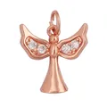 Rose gold angel pendant with sparkling zircon wings and a small top hanging loop - Winged Angel / Rose Gold