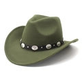 Detailed view of olive green felt cowboy hat featuring silver rivets on a black band - M (56-58cm) / Army Green