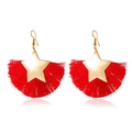 Bohemian star earrings featuring golden star studs and bright red silk fan tassels - Red Pentagram Tassel (A-1466)