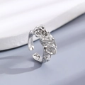 Irregular lava texture open ring in silver finish with liquid metal design for women - Silver Irregular Lava Open Ring (A-360)
