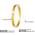 Bracelet jonc en acier inoxydable doré poli avec zircon et dimensions détaillées - Style Poli avec Un Seul Zirconium Rond (Z483)