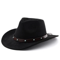 Klassieke zwarte suède cowboyhoed met turquoise kralen lederen band en gebogen rand - M (56-58cm) / Zwart