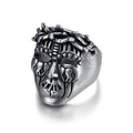 Bague punk en acier inoxydable avec crâne, couronne d'épines et fini argent antique - US 7 / Argent Antique (14401)