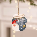 Blue resin glove Christmas ornament with Santa Claus illustration and Ho Ho text - Style N: Glove Santa