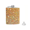 Sparkling multi-color rhinestone stainless steel hip flask with matching funnel set - Multi-color Gold