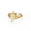 Minimalistischer vergoldeter Edelstahlring mit keltischem Knotenmuster und verstellbarer Form - Gold