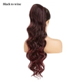 Long wavy ponytail hair extension in a black to wine red gradient color for women - Black to Wine Red Ombre