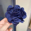 Deep blue fabric rose hair claw clip for women with detailed petal edge design - 240 Flower Hair Clip - Navy Blue