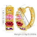Detailed view of 18K gold-plated huggie earrings with colorful oval zircon stones - Oval Four-Stone Inlaid Huggie (KE0002)