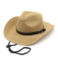 Cappello da cowboy classico in paglia con fascia nera e sottogola regolabile - M (56-58cm) / Cachi