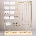 Golden iron jewelry organizer with wooden base for earrings and necklaces - Gold