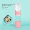 Portable pet water bottle and food feeder for dogs in pink and white colorway - Pink and White Water & Food Style / With Rabbit Ear Decoration