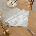 Silver grey jacquard floral table runner with tassel on wooden table with gold cutlery - Silver Gray / 35*120cm