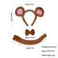 Brown plush animal costume set with ear headband, bow tie, and long tail accessory - Brown Plush Mouse 3-Piece Set