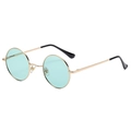 Retro round polarized sunglasses with golden metal frame and light green lenses - Gold Frame Ocean Green C18