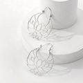 Elegant silver hollow lotus earrings with intricate vintage geometric flower design - Silver Hollow Lotus Style (4969) / White K (4969)