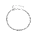 Double-layered silver anklet with bamboo-style beads and adjustable lobster clasp - White K Double Fine Chain Style (7211)