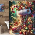 Detailaufnahmen des digitalen Weihnachtsstrumpf-Drucks auf einem 3D-Badezimmervorhang - 90*180cm / 25SD-D/Weihnachtssocke