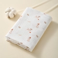 Soft cotton baby gauze swaddle blanket with cute brown puppy prints in white color - 100*100cm / Fruit Dog