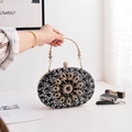 Luxurious black and white rhinestone clutch bag with gold ring handle for parties - Black