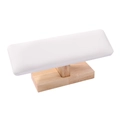 White leather manicure hand rest with premium beech wood base for nail art display - White