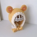 Warm yellow baby knit earflap hat with cute orange slice pom-poms for winter - Cap circumference 40-48cm, suitable for 3-18 months / Fruit Yellow