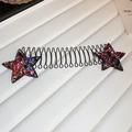 Black metal hair comb with colorful rhinestone star ornaments for cute hairstyles - 56# Spring Clip