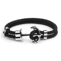 Retro schwarzes Seilarmband mit silbernem Anker-Anhänger und U-Verschluss für Herren - Schwarzes Seil Silberne Schnalle