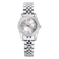 Orologio da donna in acciaio argento con lunetta diamantata e quadrante con numeri romani - Argento Bianco