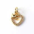 Detail of gold-plated heart pendant with pink crystals and cute cartoon cat motif - 12-Cartoon Cat Heart
