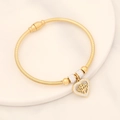 Golden snake chain bracelet featuring a heart pendant with tree of life and white zircons - Tree of Life Heart (3#)
