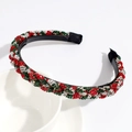 Detail of Christmas headband with red and green rhinestones and non-slip inner teeth - Braided Rhinestone Headband