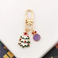 Christmas metal keychain with green enamel tree and purple decorative ball charms - Christmas Tree - Style 2