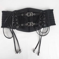 Ceinture corset vintage en similicuir noir avec lacets et boucles en métal argenté - 86cm / Noir (Boucle Argentée)