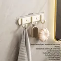 Creamy white 3-hook space aluminum wall rack for bathroom towel and coat hanging - 3 Hooks / Cream
