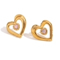 Orecchini a cuore in acciaio inossidabile placcato oro 18K con pietra naturale - Oro