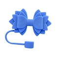 Blue 10mm silicone bow straw topper for Stanley cup with decorative dust plug strap - Blue