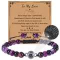 Purple frosted stone beaded bracelet with 100 languages I love you projection stone and gift card - Purple Striped Agate-6mm / To My Love