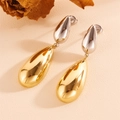 Pendientes de doble gota en acero inoxidable pulido con bano de oro de 18k en angulo de 45 grados - Estilo de Gota de Agua de Doble Capa / Bicolor Oro y Plata
