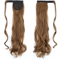 Brown long wavy ponytail extension with velcro closure and realistic synthetic hair texture - Chestnut