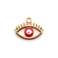 Creative alloy evil eye charm pendant in gold and red enamel for DIY jewelry making - 10pcs Red Eyelash Evil Eye Hollow Pendants