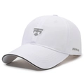 White minimalist breathable baseball cap with silver metal logo and side lettering - Adjustable / White