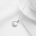 Silver stainless steel necklace with round white mother of pearl Love pendant - Alphabet / Silver
