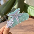 Pince à cheveux étoile de mer en acrylique avec strass en vert menthe et lilas - Moyen / Étoile de Mer à Strass Violet-Pince Vert Brillant