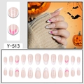 Faux ongles amande Halloween avec motifs chauve-souris roses et pointes françaises - Halloween Chauve-Souris Français (Y-513)
